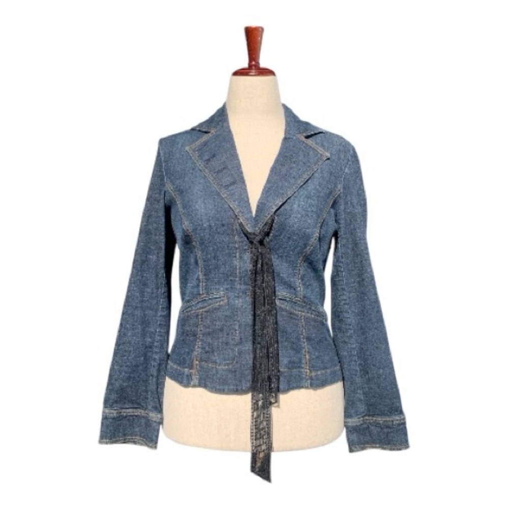 Dark Wash Long Sleeve Tailored Blue Denim Jean Jacket Blazer Size 6